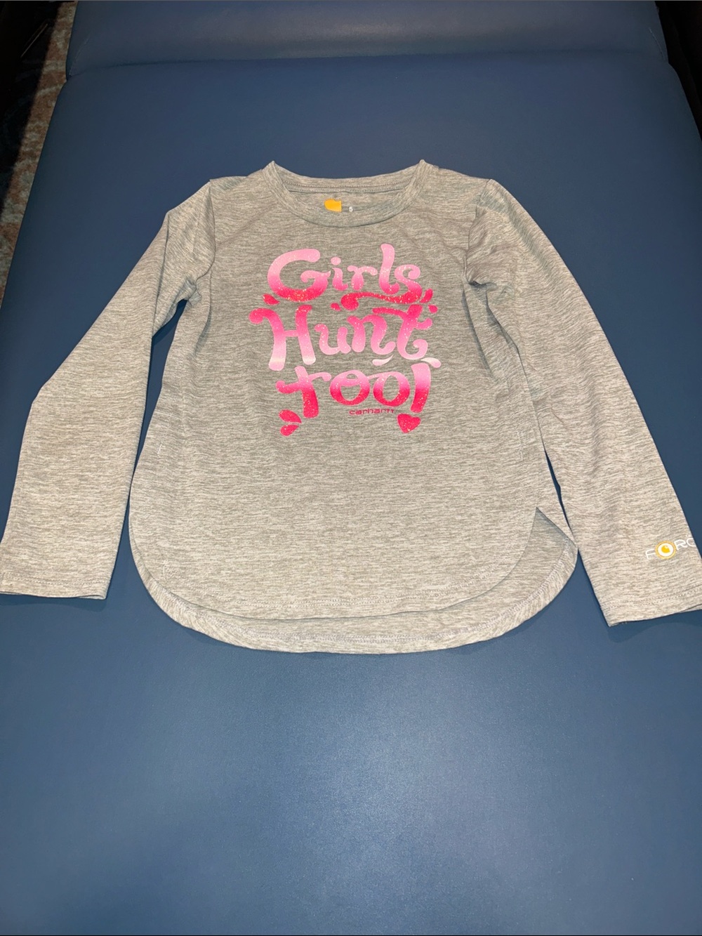 Girls Carhartt Gray Long-Sleeve Tee with Pink Graphic
